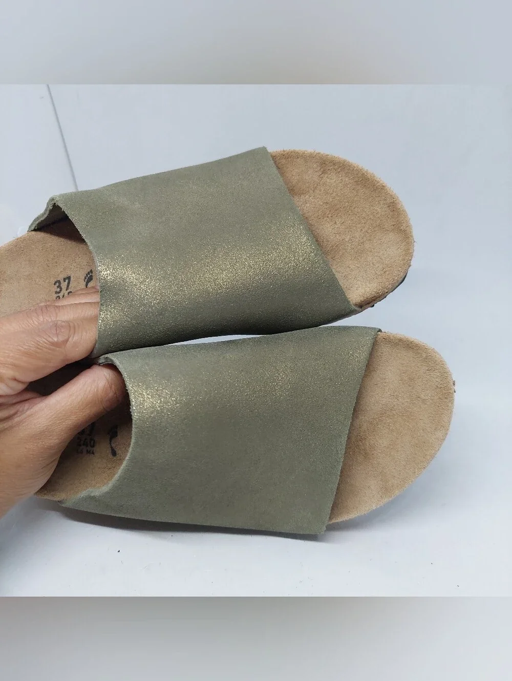 Papillio by Birkenstock Namica Suede Wedge Olive Green Metallic Womens Size 6
